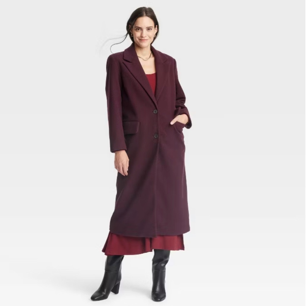 a new day Long Burgundy Wool-Blend Coat